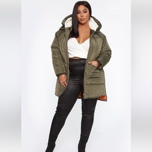 Fashion Nova Puffer Coat - Olive